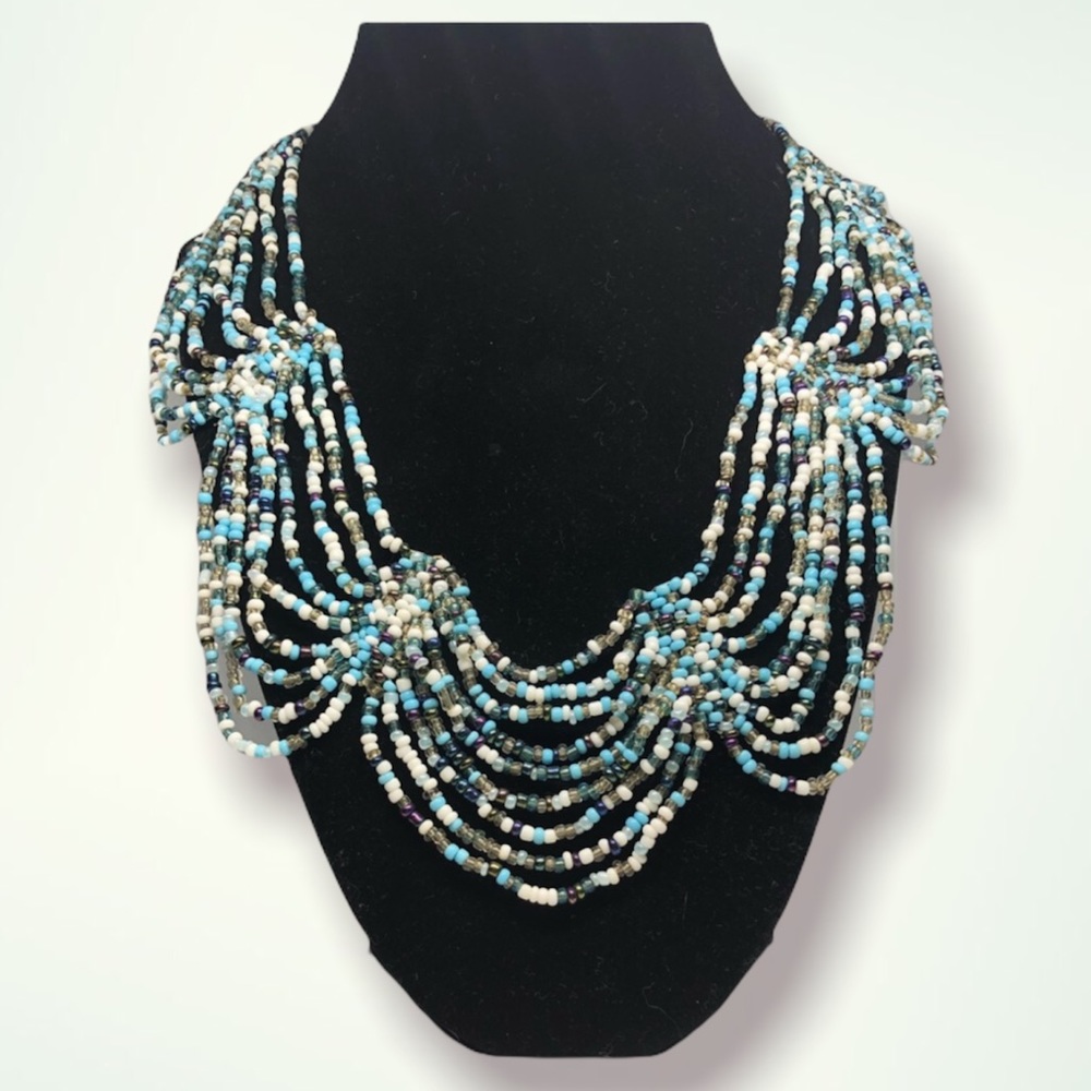 Beaded scalloped choker statement necklace